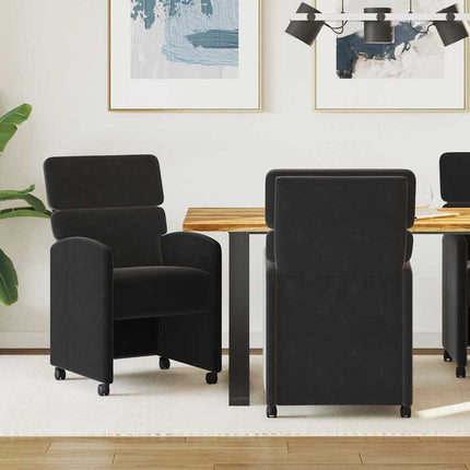 Spisebordsstole med hjul 2 stk. Fløjl Sort 58 x 65 x 98 cm