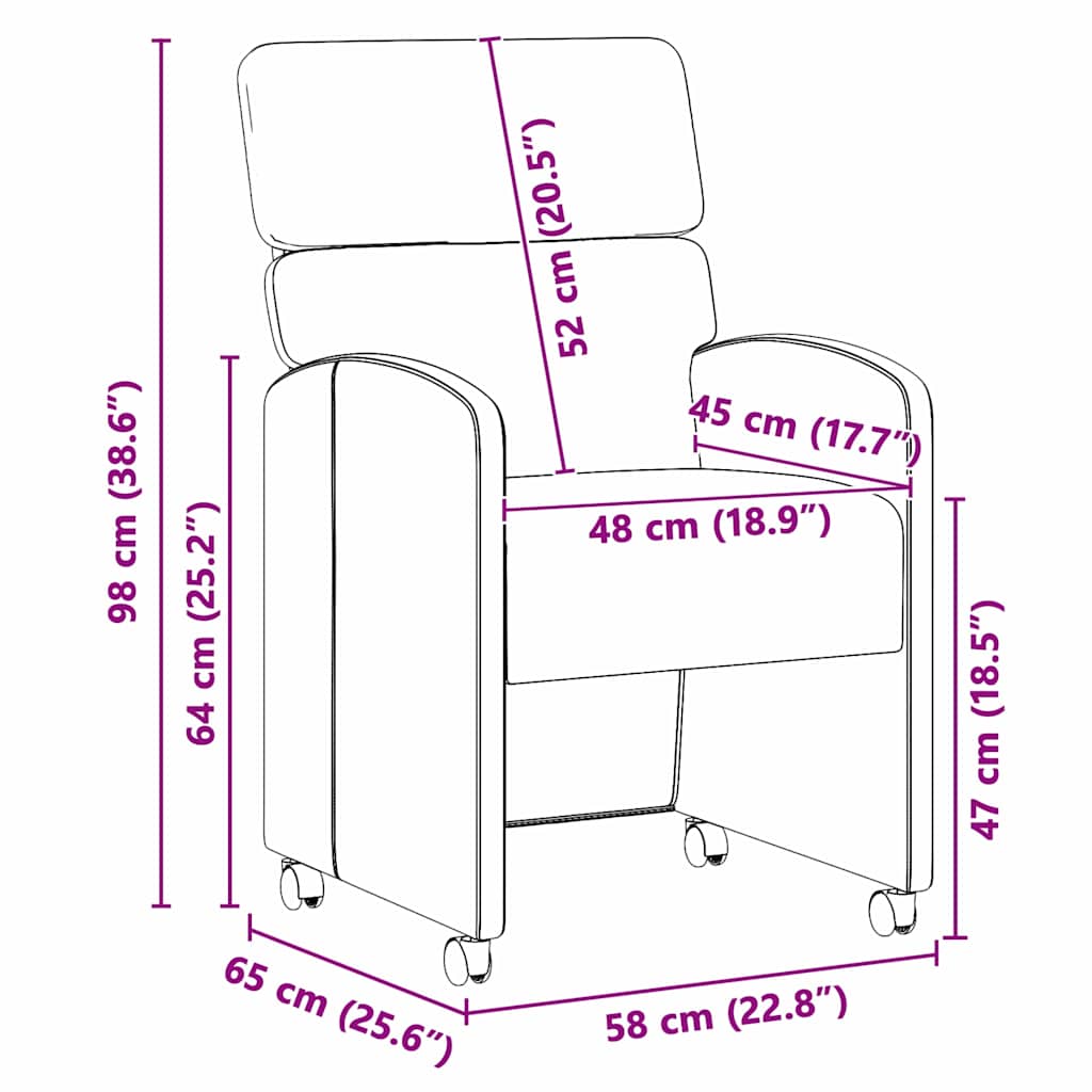 Spisebordsstole med hjul 2 pcs Grå 58 x 65 x 98 cm Kunstlæder