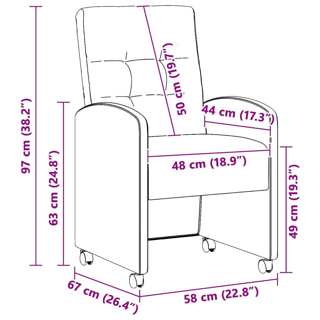 Spisebordsstole med hjul med hjul 2 pcs Brun 57 x 67 x 98 cm