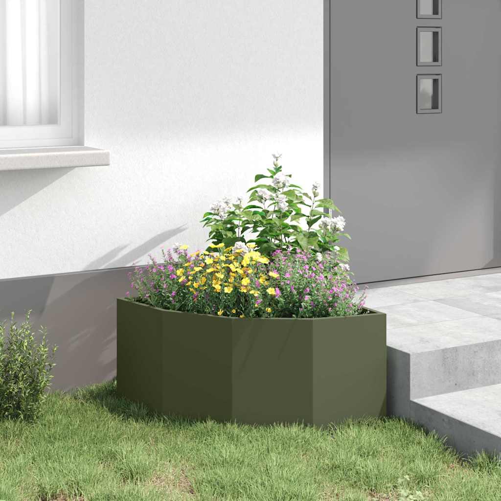 Hjørne Plantekasse Olivengrøn 60 x 60 x 35 cm Stål