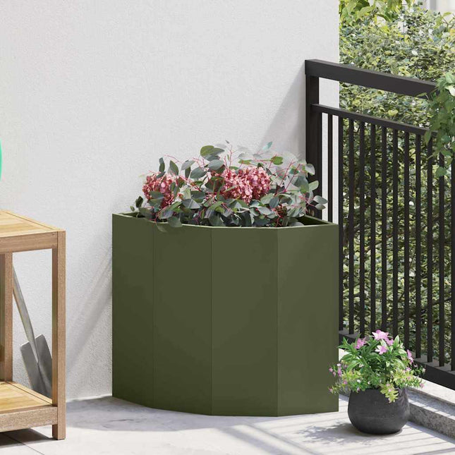 Hjørne Plantekasse Olivengrøn 45 x 45 x 50 cm Stål