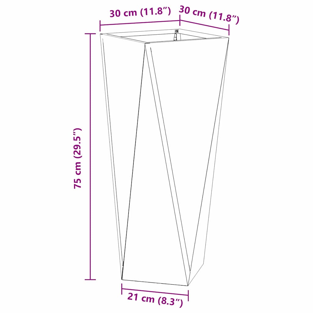 Plantekasse Rusten 30 x 30 x 75 cm Cortenstål