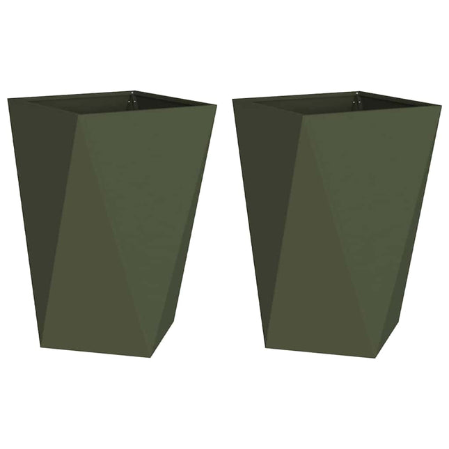 Plantekasse 2 stk. Oliven grøn 50 x 50 x 75 cm Stål
