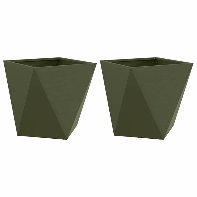 Plantekasse 2 stk. Oliven grøn 50 x 50 x 50 cm Stål