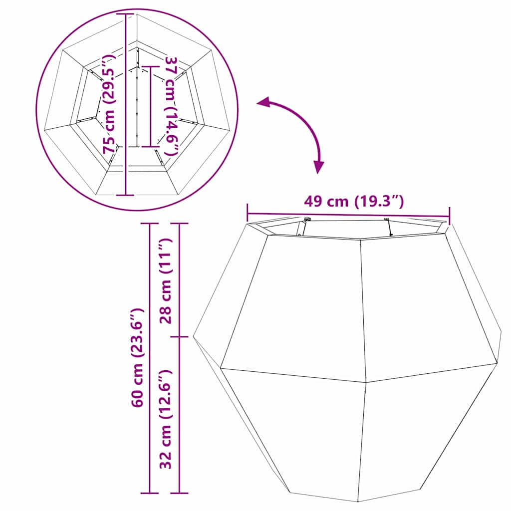 Plantekasse 2 pcs Antracit 75 x 75 x 60 cm Stål