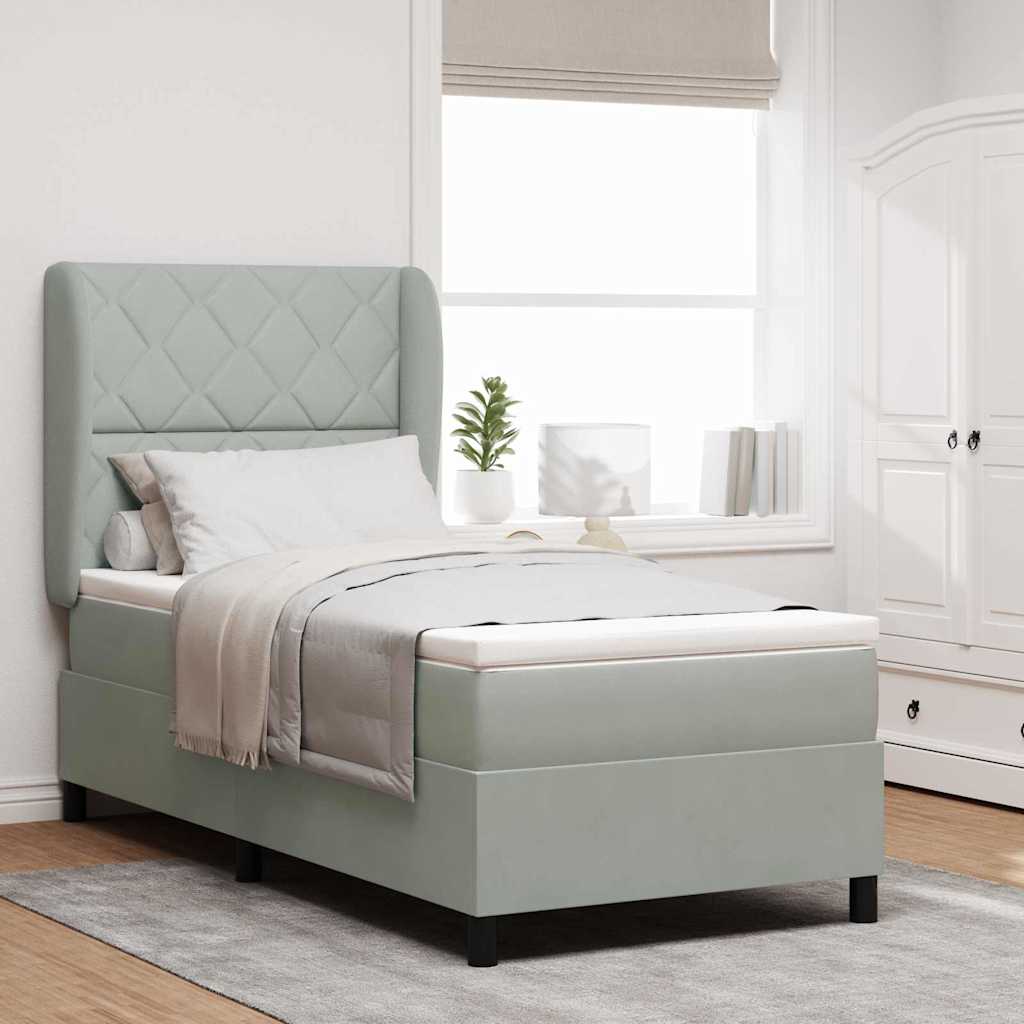 Box spring seng med hovedgrde Lysegr 190 x 90 cm Fljl