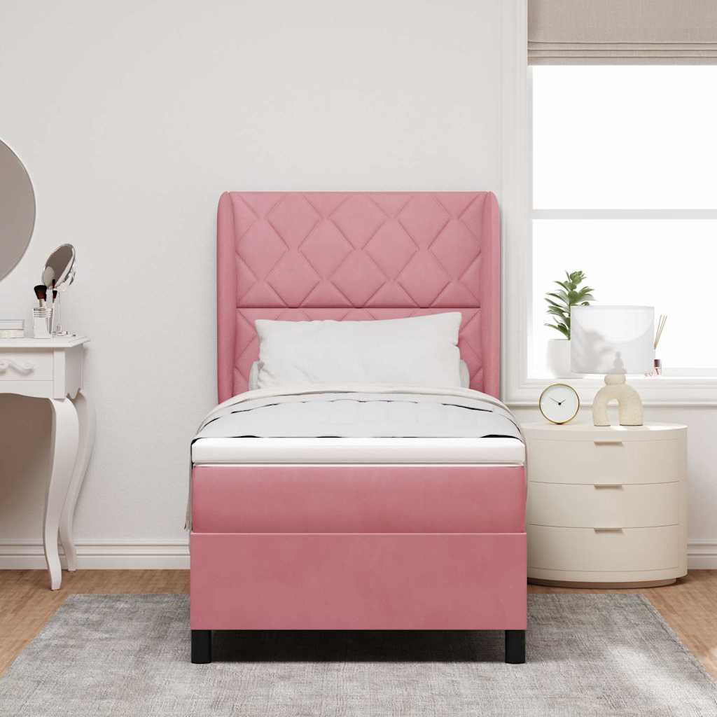 Box spring seng med madras Lyserød 190 x 90 cm Fløjl
