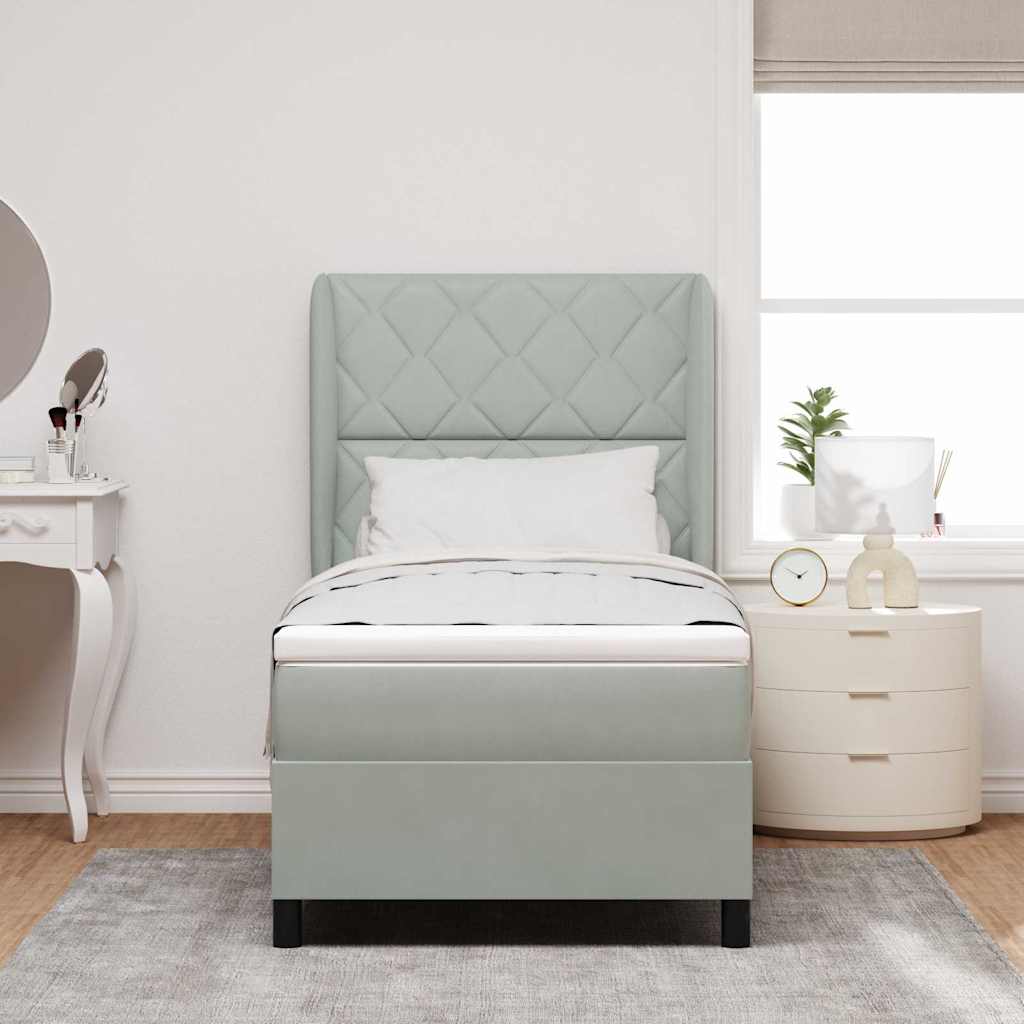 Box spring seng med hovedgrde Lysegr 200 x 90 cm Fljl