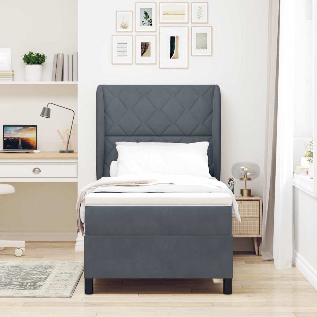 Box spring seng med hovedgrde Mrkegr 200 x 90 cm Fljl
