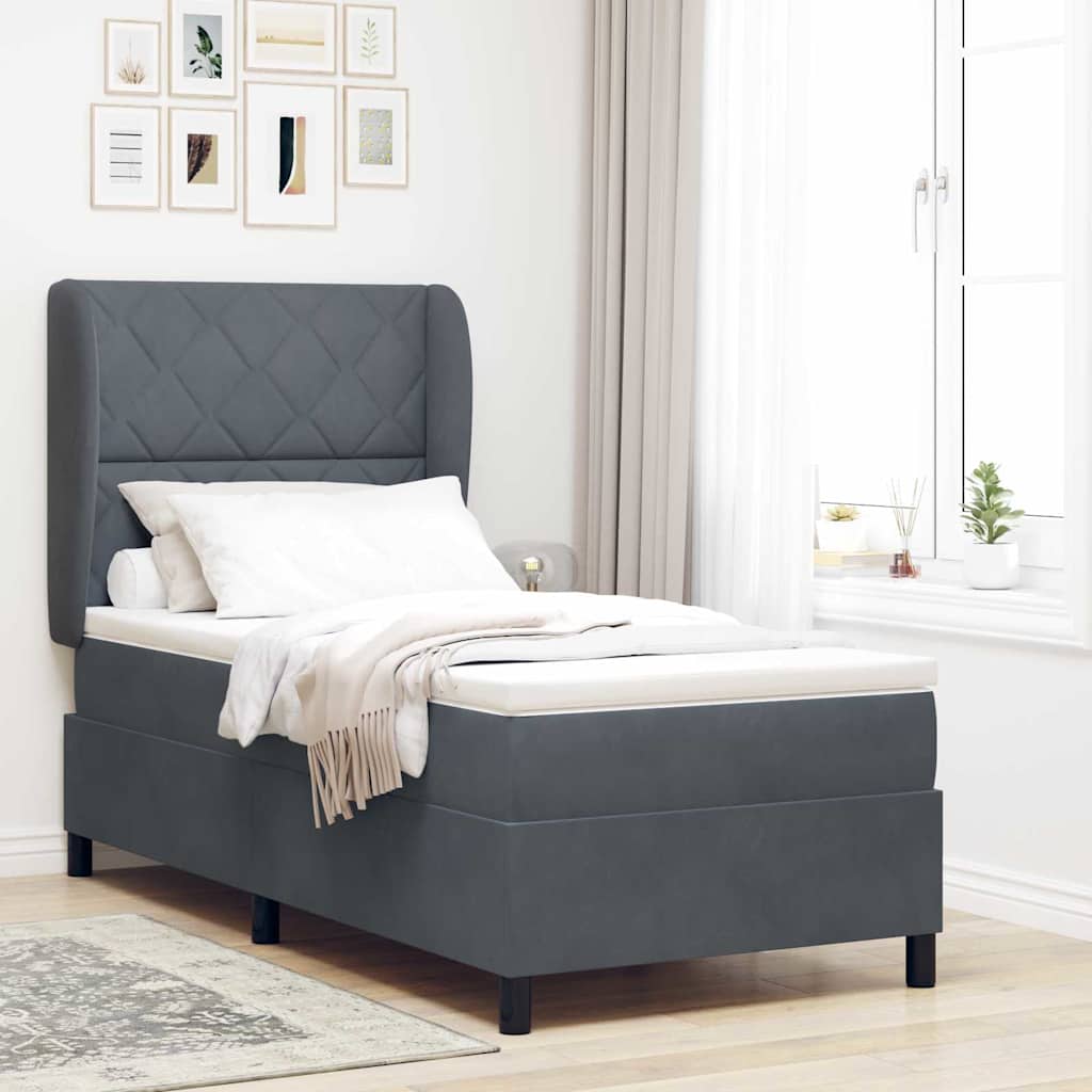Box spring seng med hovedgrde Mrkegr 200 x 100 cm Fljl