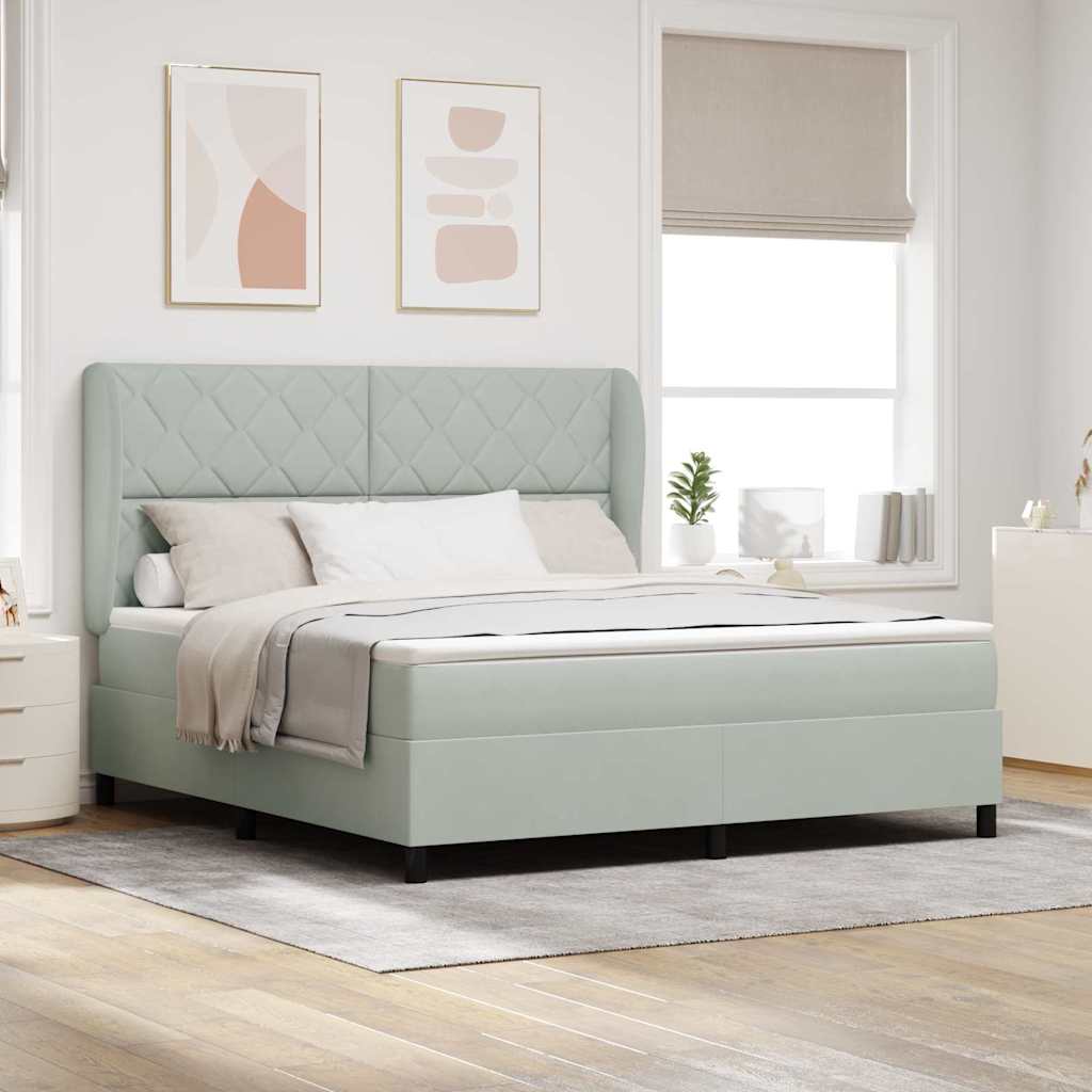 vidaXL Box spring seng med hovedgærde Lysegrå 200 x 180 cm Fløjl