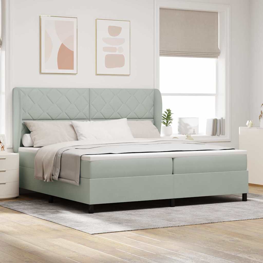 Box spring seng med hovedgrde Lysegr 200 x 200 cm Fljl