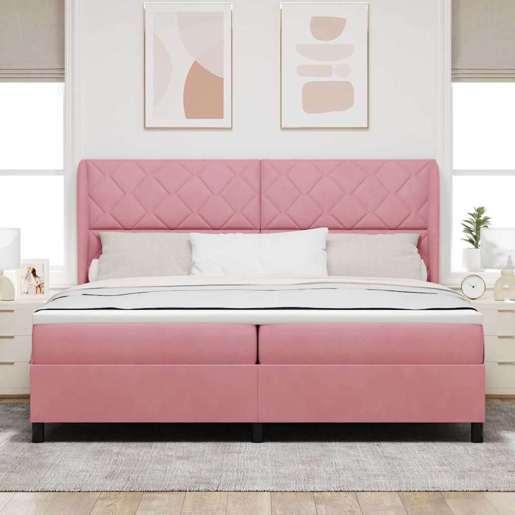 Box spring seng med hovedgrde Lyserd 200 x 200 cm Fljl
