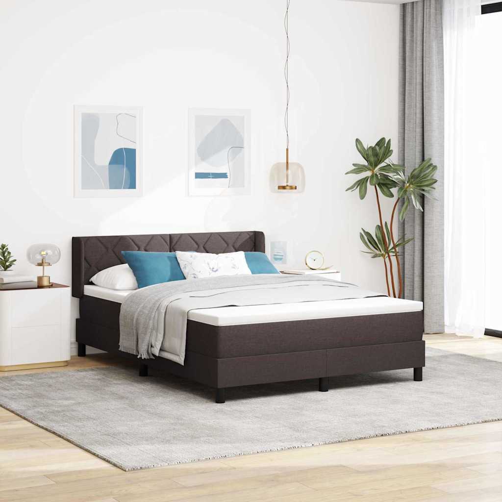 Box spring seng med hovedgrde Mrk Brun 190 x 140 cm Stof