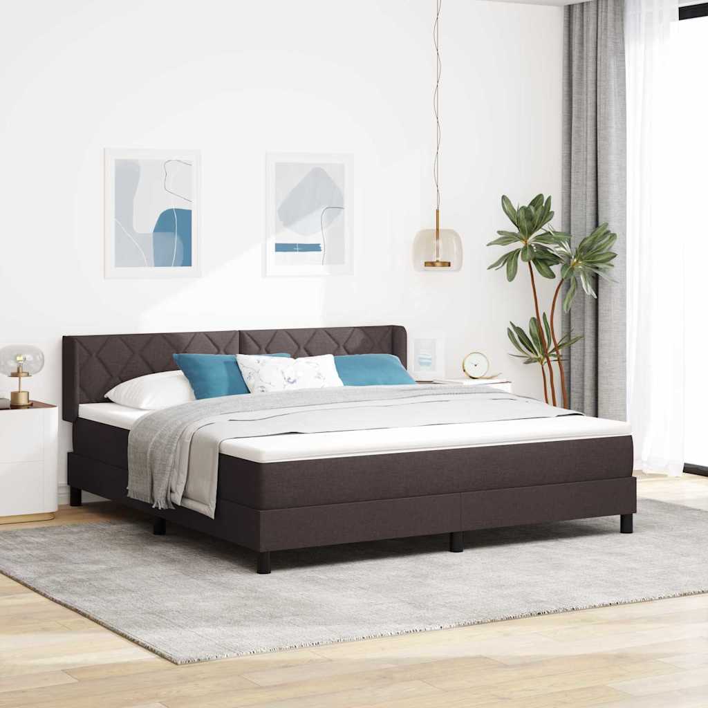 Box spring seng med hovedgrde Mrk Brun 200 x 180 cm Stof