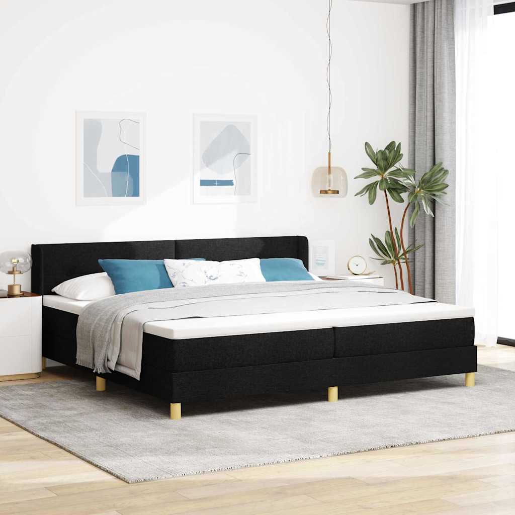 Box spring seng med hovedgrde Sort 200 x 200 cm Stof