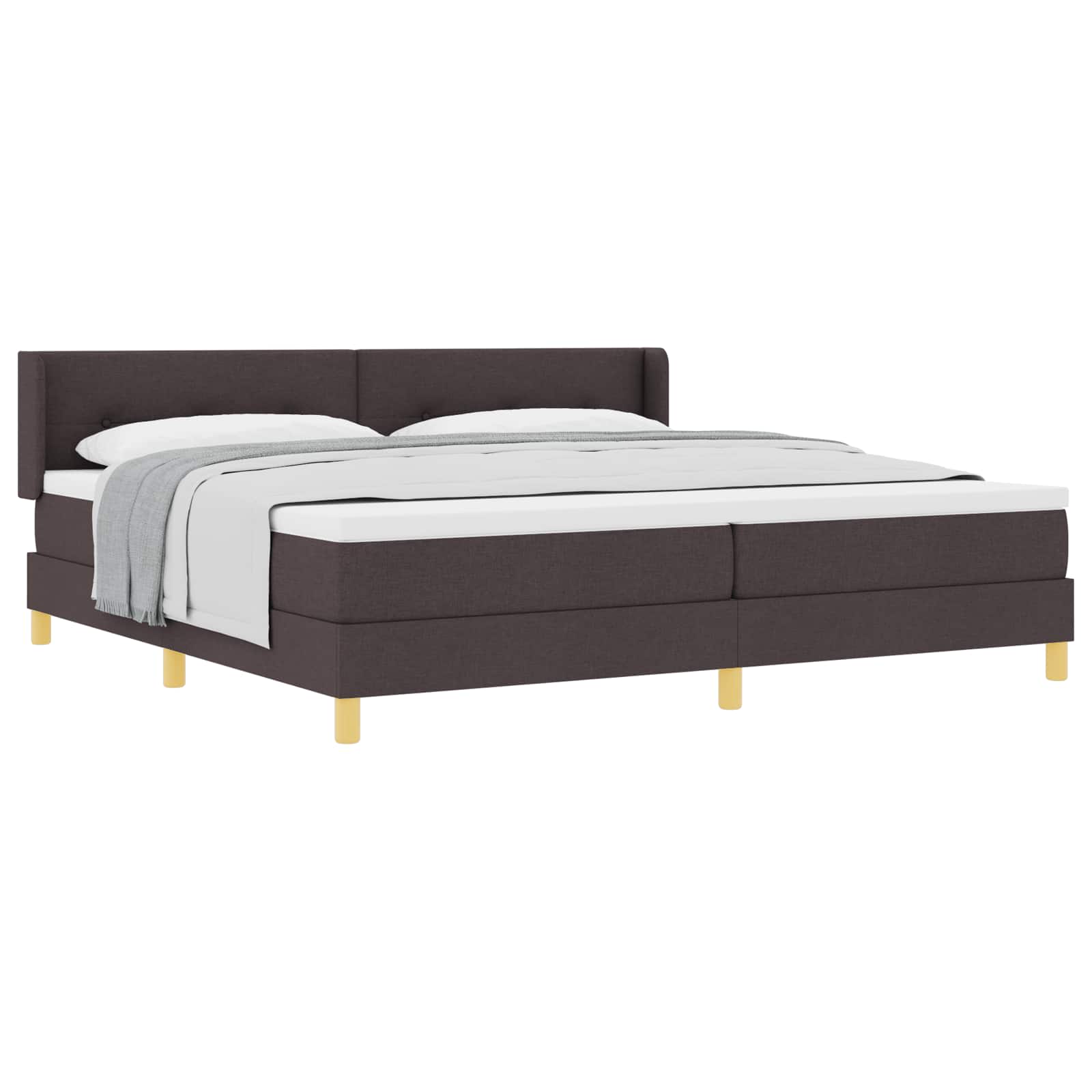 Box spring seng med hovedgrde Mrk Brun 200 x 200 cm Stof