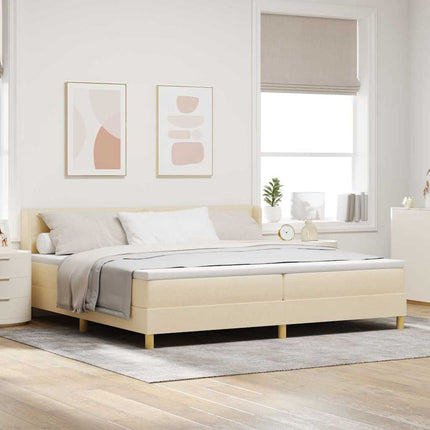 Box spring seng med hovedgærde Creme 200 x 200 cm Stof