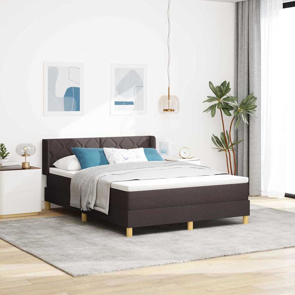 Box spring seng med hovedgrde Mrk Brun 200 x 140 cm Stof