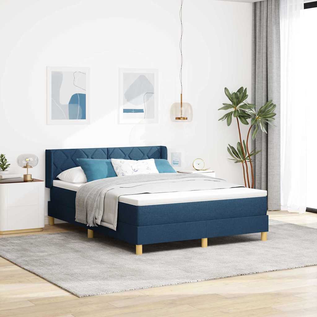 Kontinentalseng 140 x 200 cm med hovedgærde og topmadras - blå stof