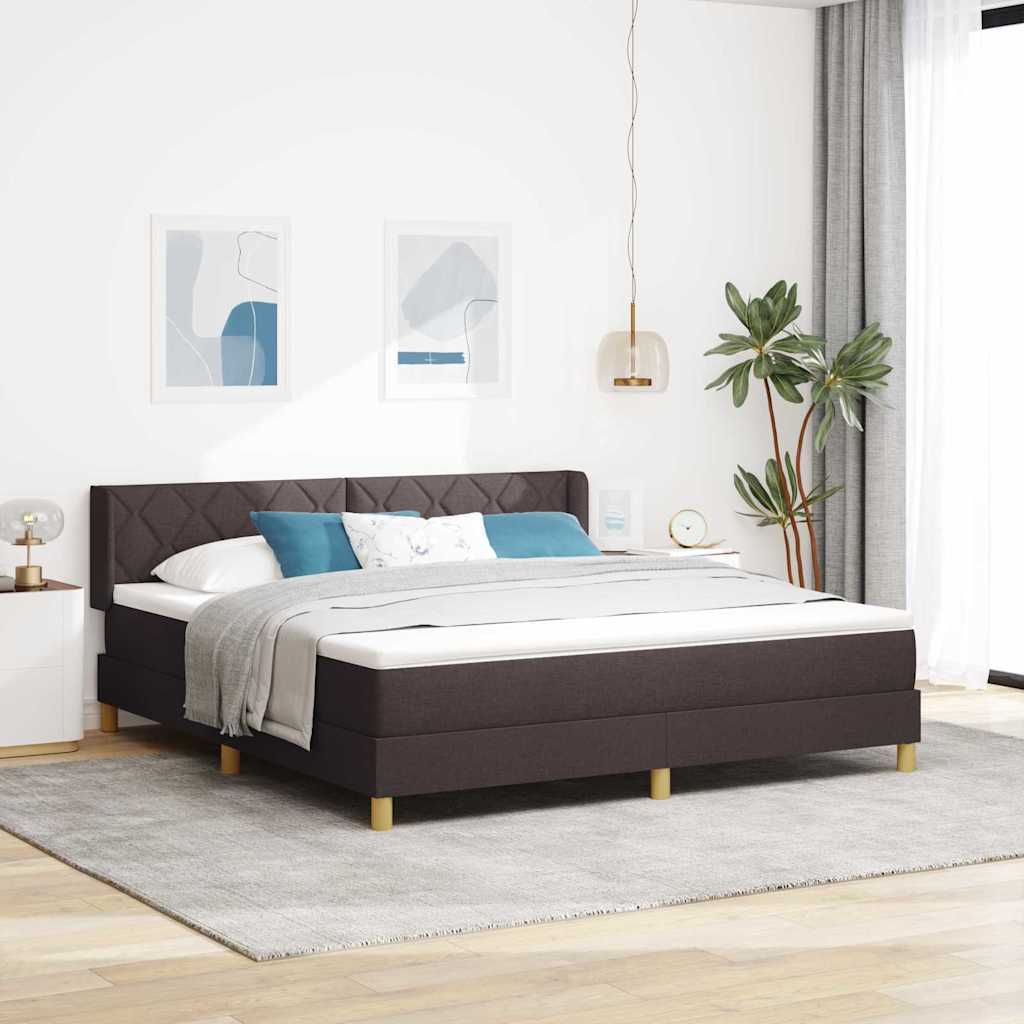 Box spring seng med hovedgrde Mrk Brun 200 x 180 cm Stof