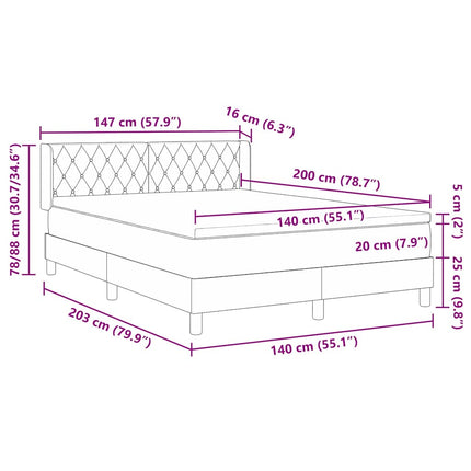 Box spring seng med hovedgærde Mørkegrå 200 x 140 cm Fløjl