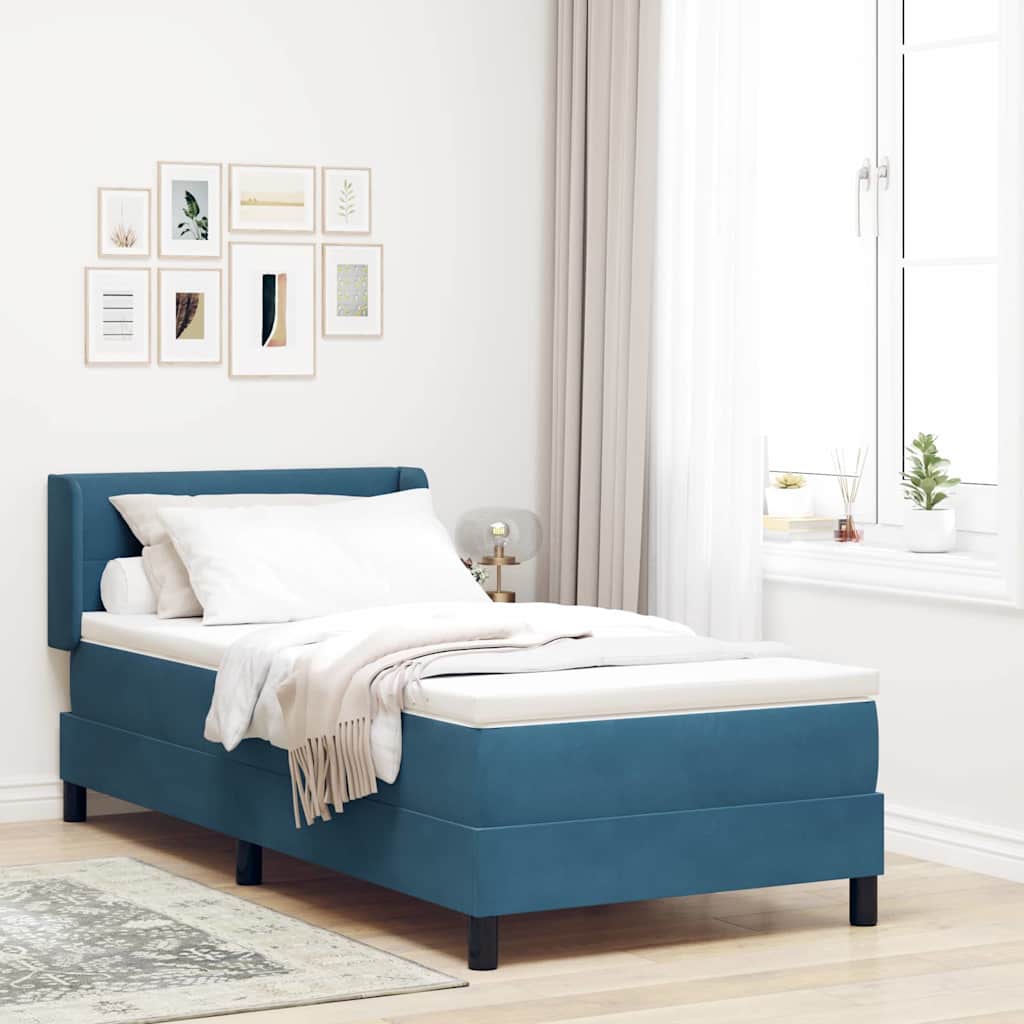 Box spring seng med hovedgrde Mrk bl 200 x 90 cm Fljl