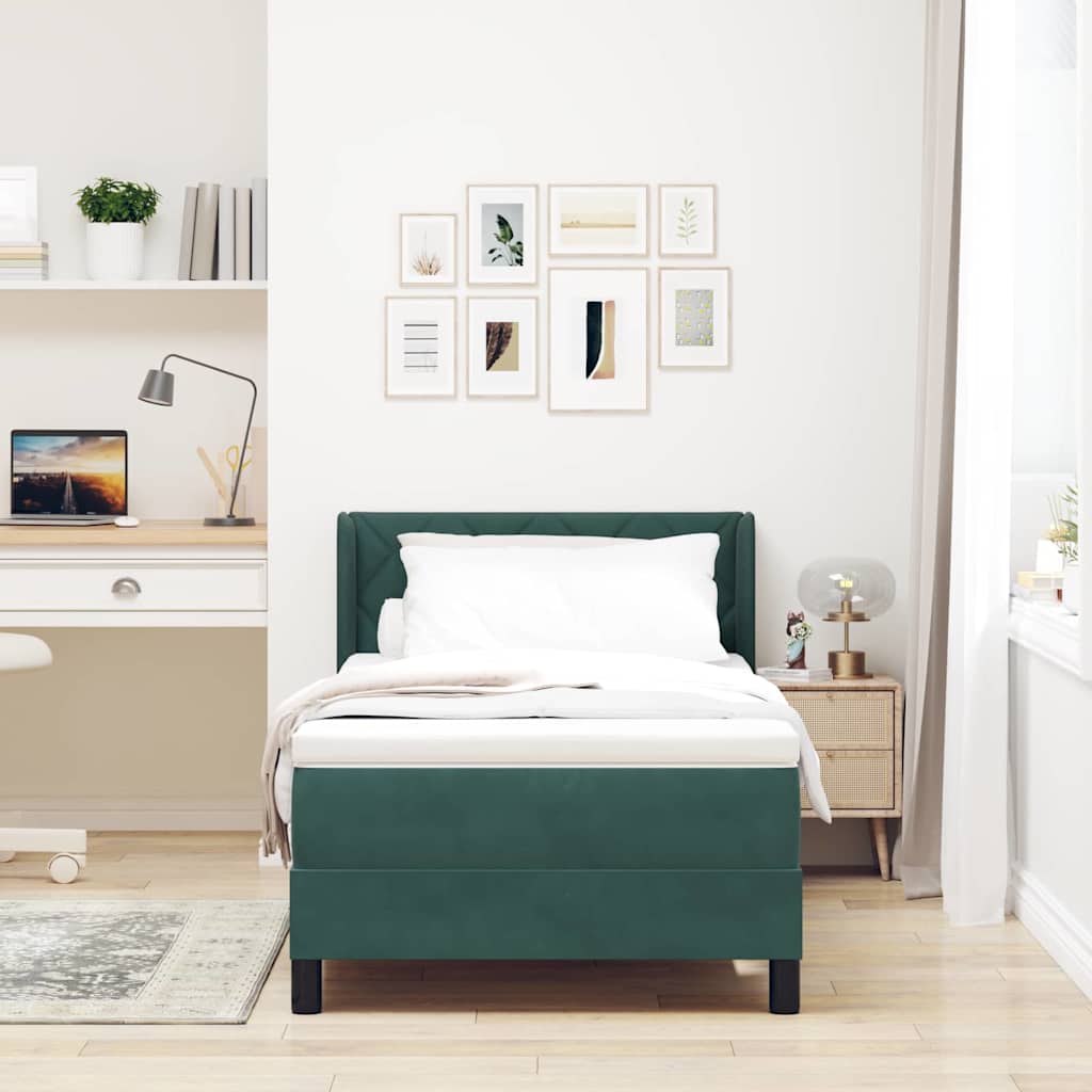 Box spring seng med hovedgærde Mørkegrøn 200 x 100 cm Fløjl