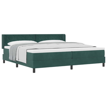Box spring seng med hovedgærde Mørkegrøn 200 x 200 cm Fløjl