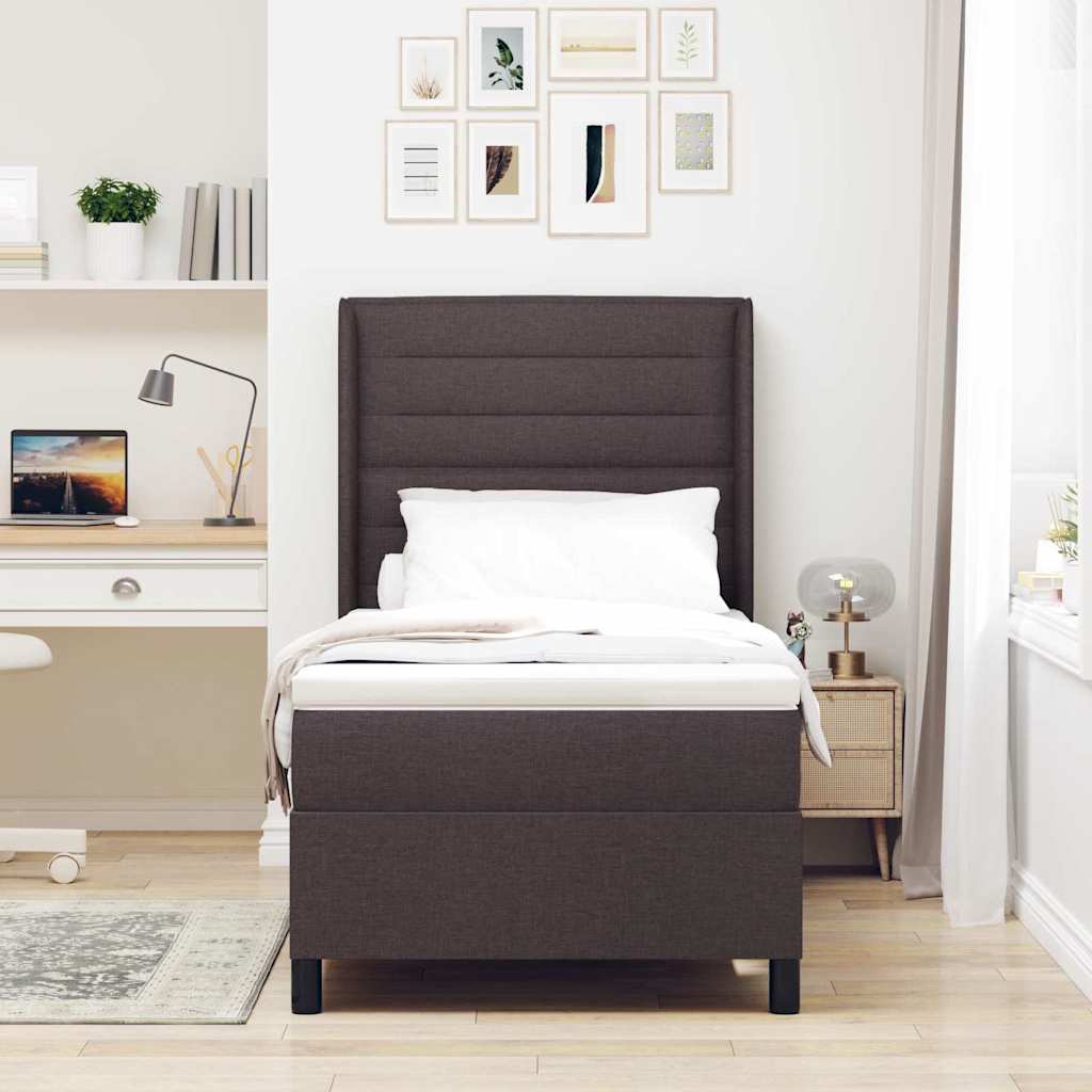 Box spring seng med madras Mørk Brun 200 x 90 cm Stof