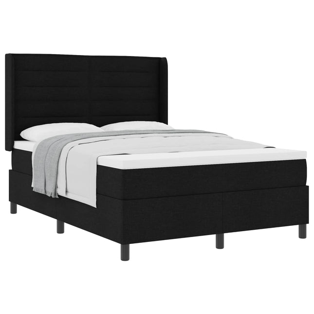 Box spring seng med pude med hovedgærde Sort 190 x 140 cm Stof