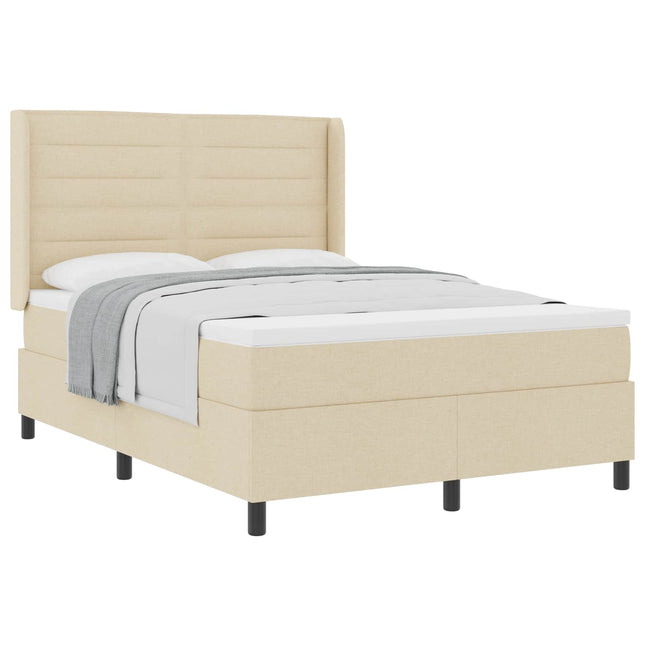 Box spring seng med pude med hovedgærde Creme 190 x 140 cm Stof
