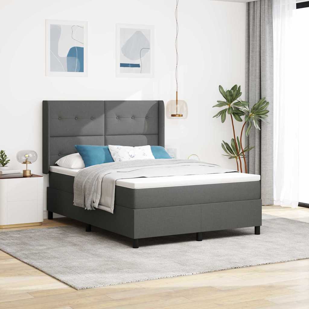 Box spring seng med pude Mrkegr 190 x 140 cm Stof