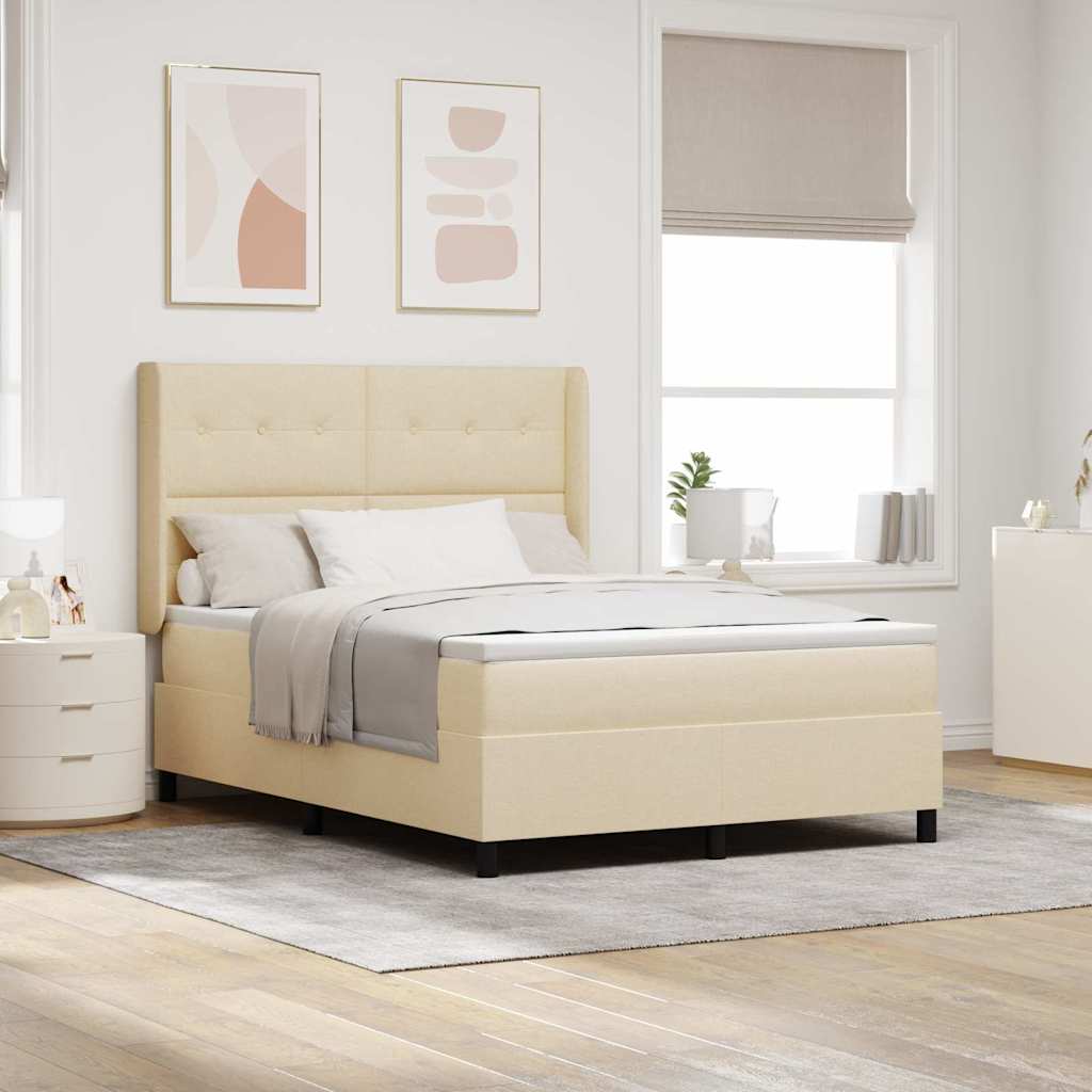 Box spring seng med pude med hovedgrde Creme 190 x 140 cm Stof