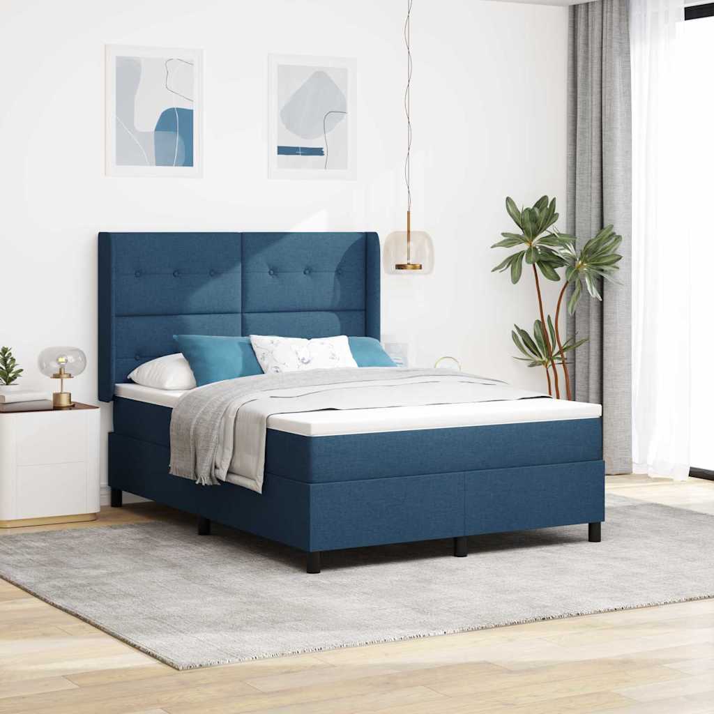 vidaXL Boxspringseng - Seng med Madras og Hovedgærde - 140x190 cm - Blå