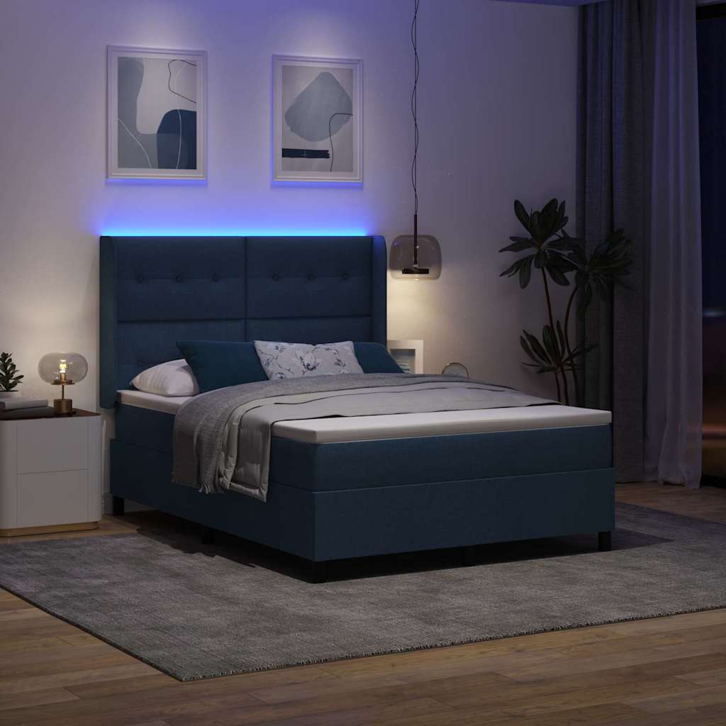 Box spring seng med madras med hovedgærde Blå 200 x 140 cm Stof