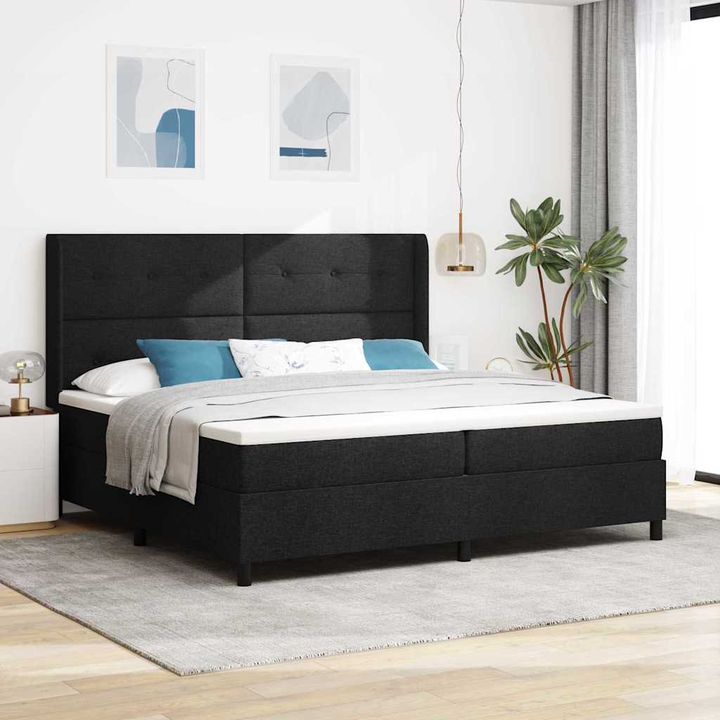 Box spring seng med pude med hovedgrde Sort 200 x 200 cm Stof