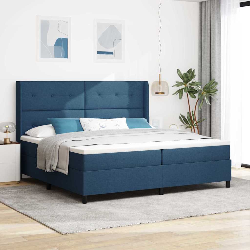 Box spring seng med madras med hovedgærde Blå 200 x 200 cm Stof