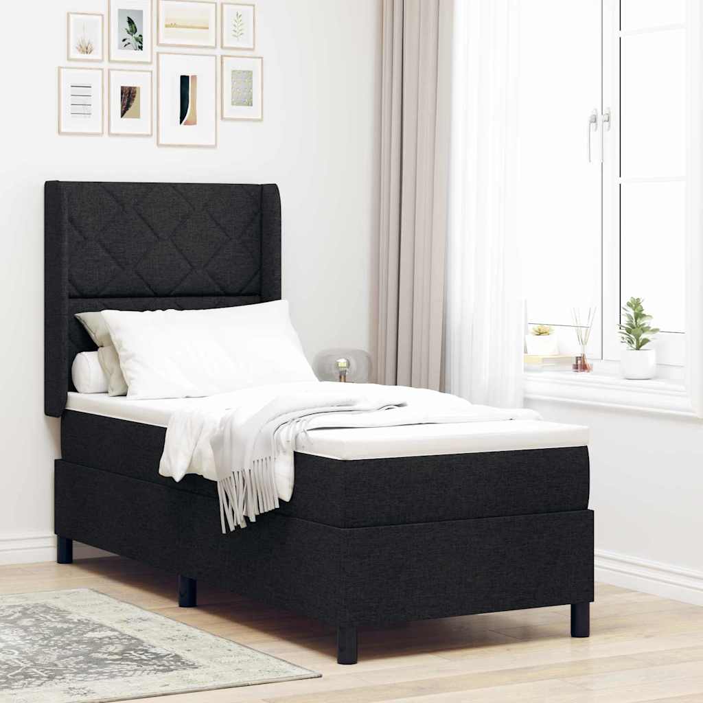 Box spring seng med pude med hovedgrde Sort 200 x 80 cm Stof