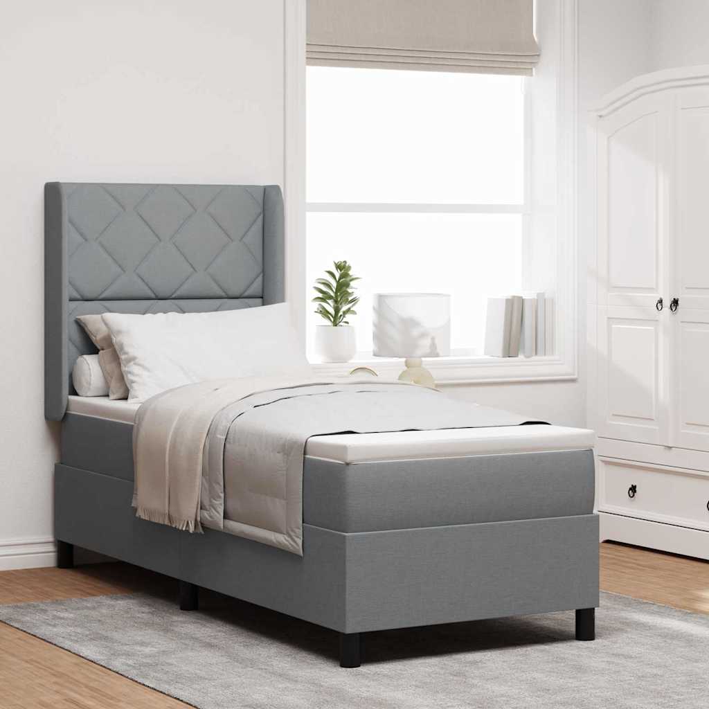 Box spring seng med pude Lysegr 190 x 90 cm Stof