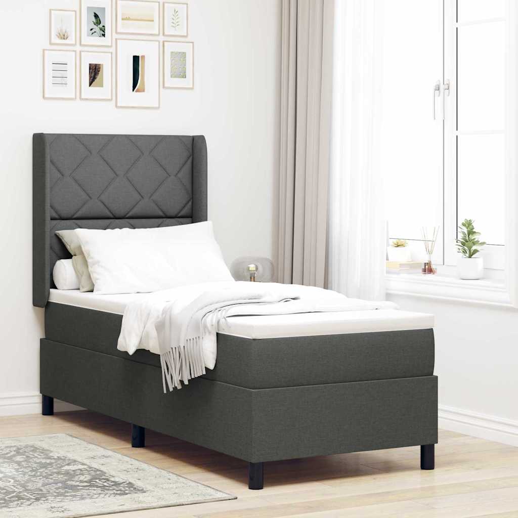 Kontinentalseng 90 x 190 cm med madras, topmadras og justerbar sengegavl - mørkegrå