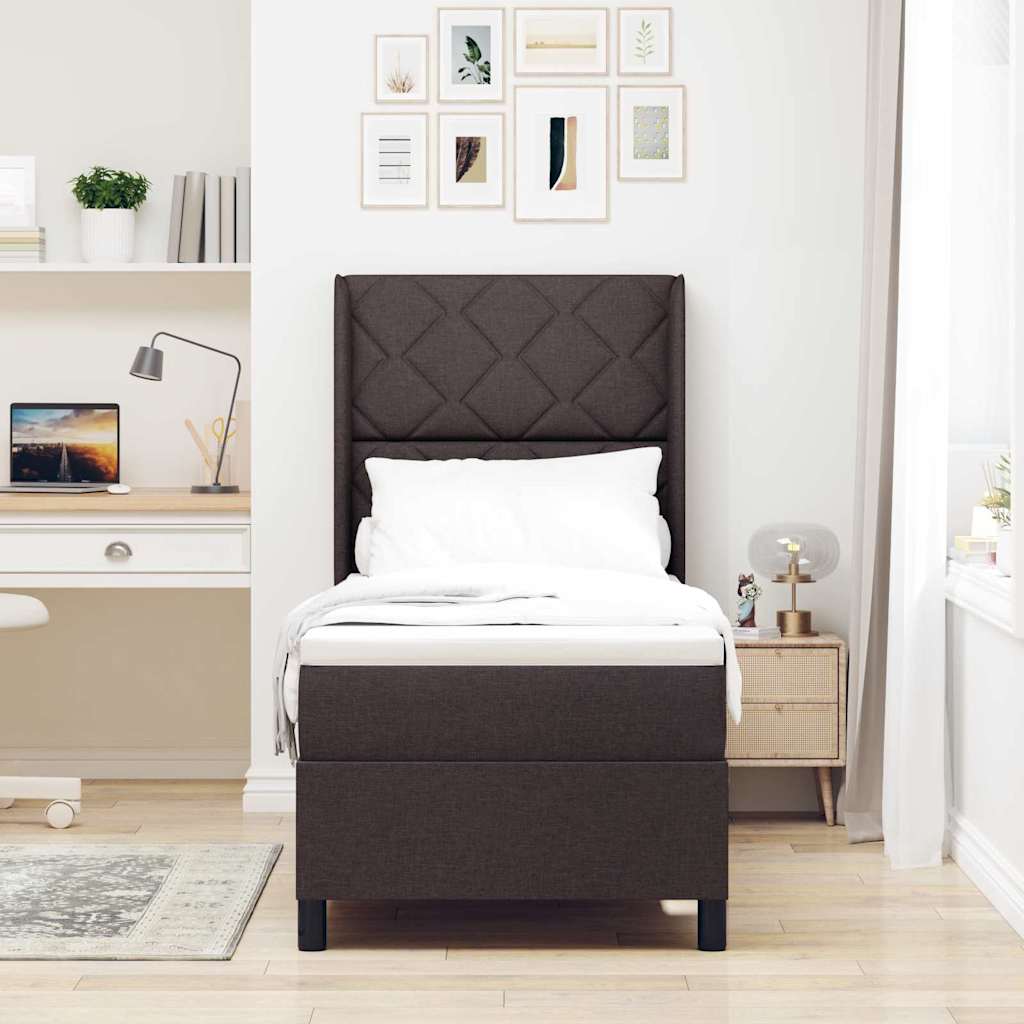 Box spring seng med pude Mrk Brun 190 x 90 cm Stof