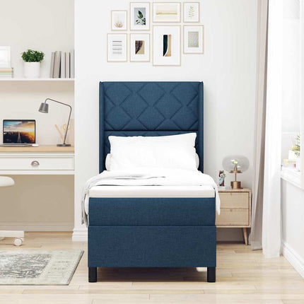 Box spring seng med pude med hovedgærde Blå 190 x 90 cm Stof