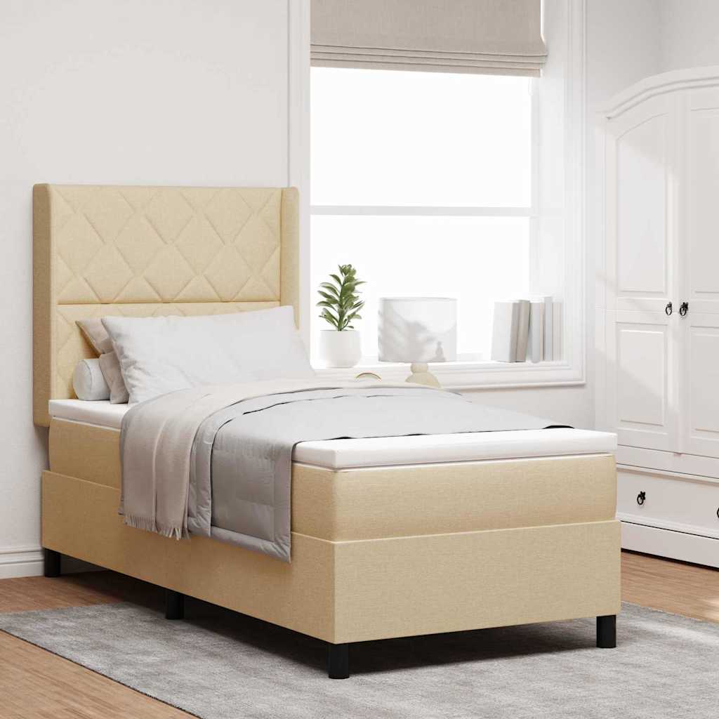 Box spring seng med pude med hovedgrde Creme 200 x 100 cm Stof