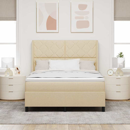 Box spring seng med pude med hovedgærde Creme 200 x 160 cm Stof