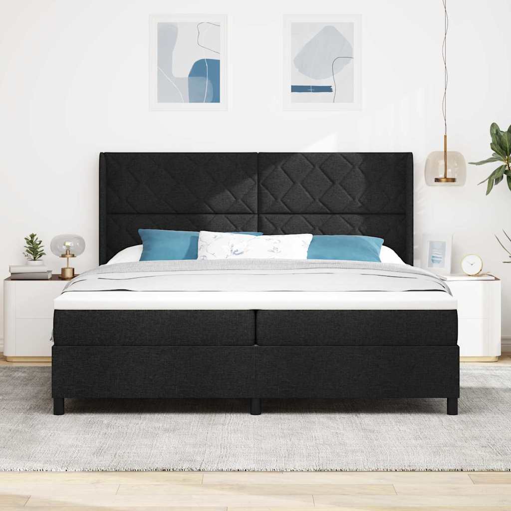 Box spring seng med pude med hovedgrde Sort 200 x 200 cm Stof