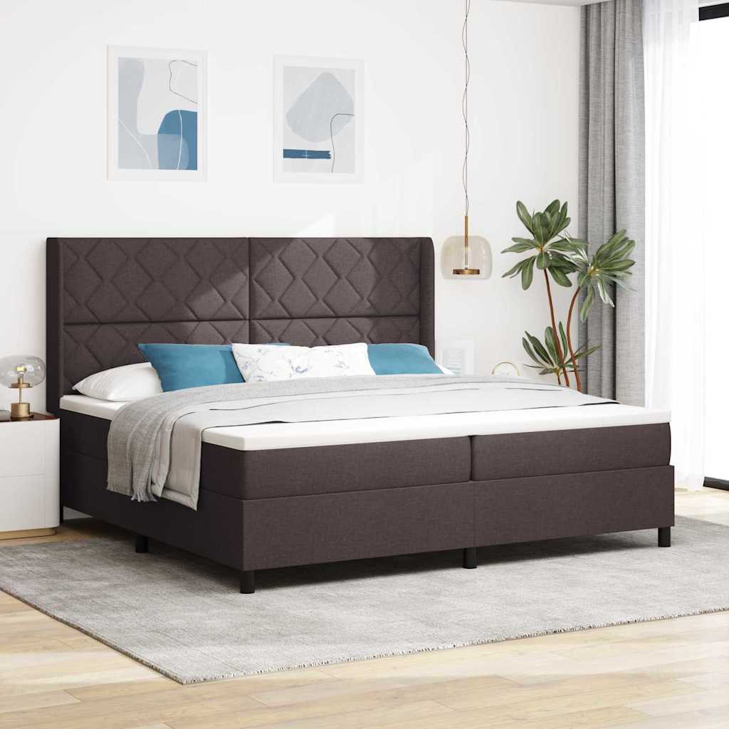 Box spring seng med madras Mørk Brun 200 x 200 cm Stof