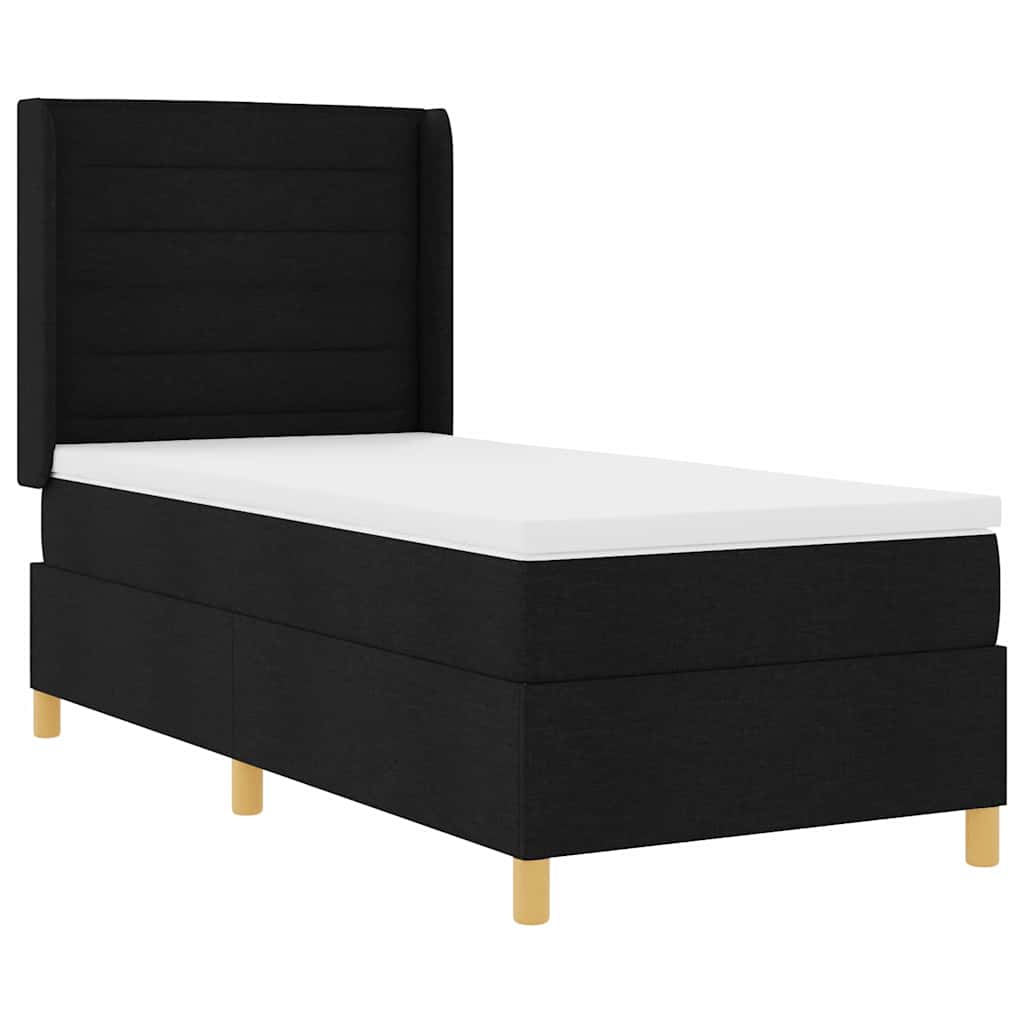 Box spring seng med madras med hovedgærde Sort 90 x 190 cm Stof