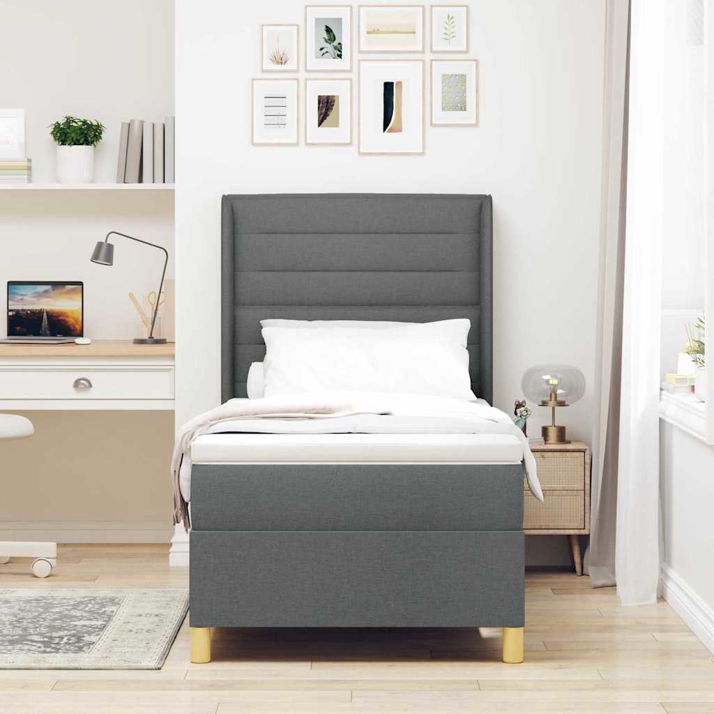 Box spring seng med madras Mørkegrå 90 x 200 cm Stof