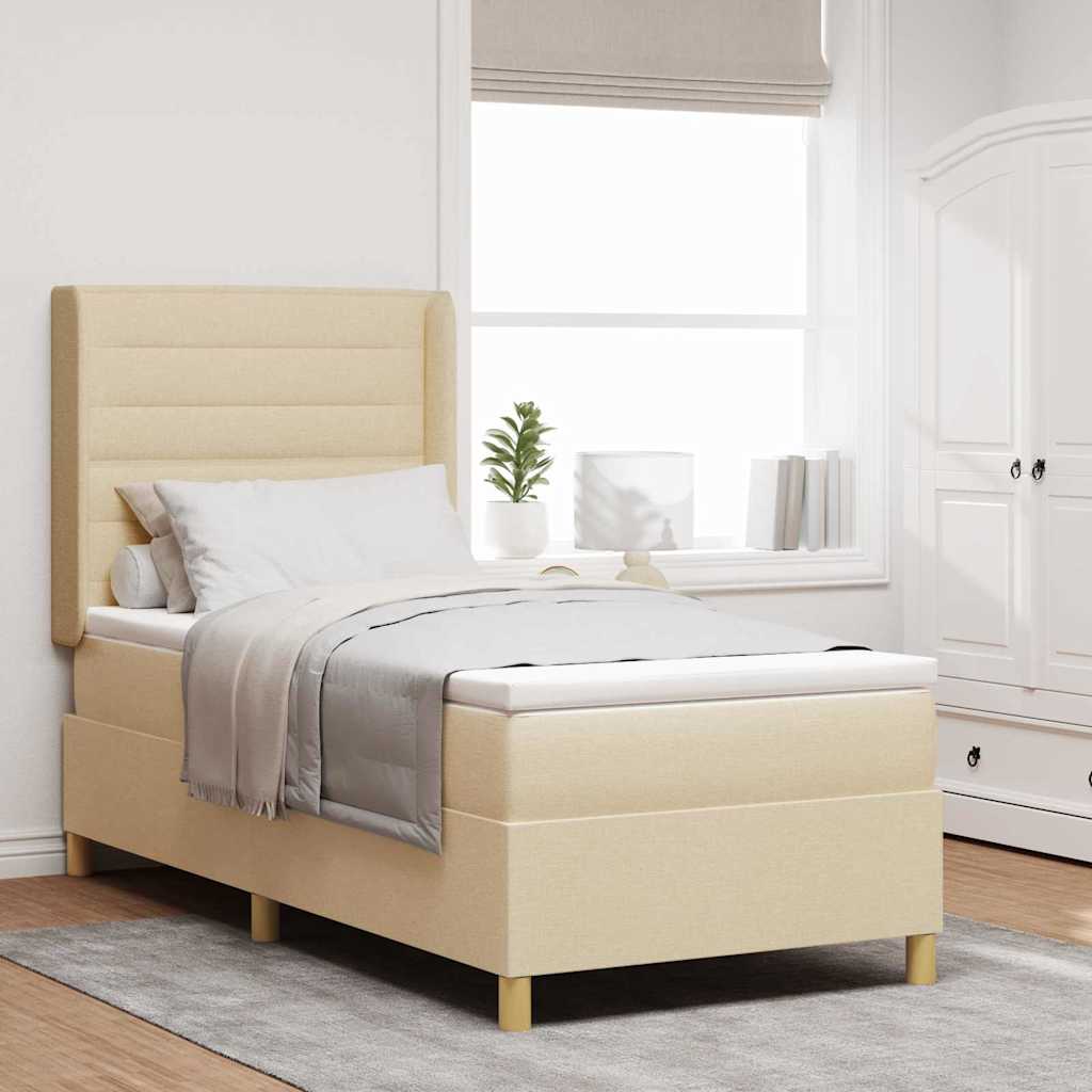 Box spring seng med madras Creme 100 x 200 cm Stof billede